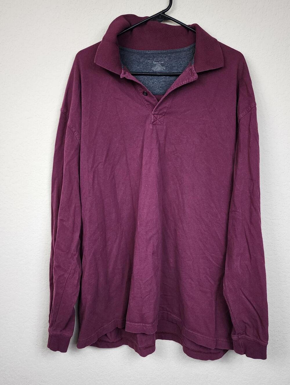 Long Sleeve Polo Shirt Burgundy Size Large